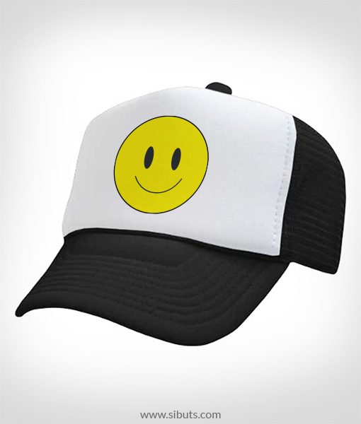 gorra negra tipo trucker happy face