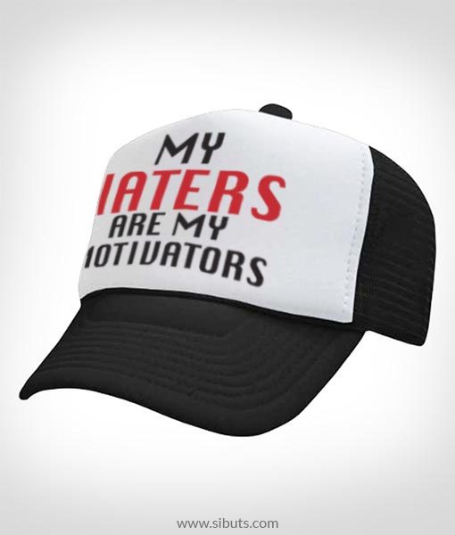 gorra negra tipo camionero my haters are my motivators