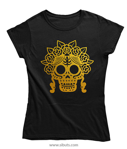 Playera Mujer Papel Picado Calavera Dorada Sibuts Online 5113